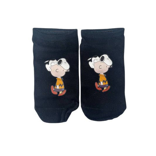calcetines negros de boca corta con estampado snoopy y Charlie Brown 32-40