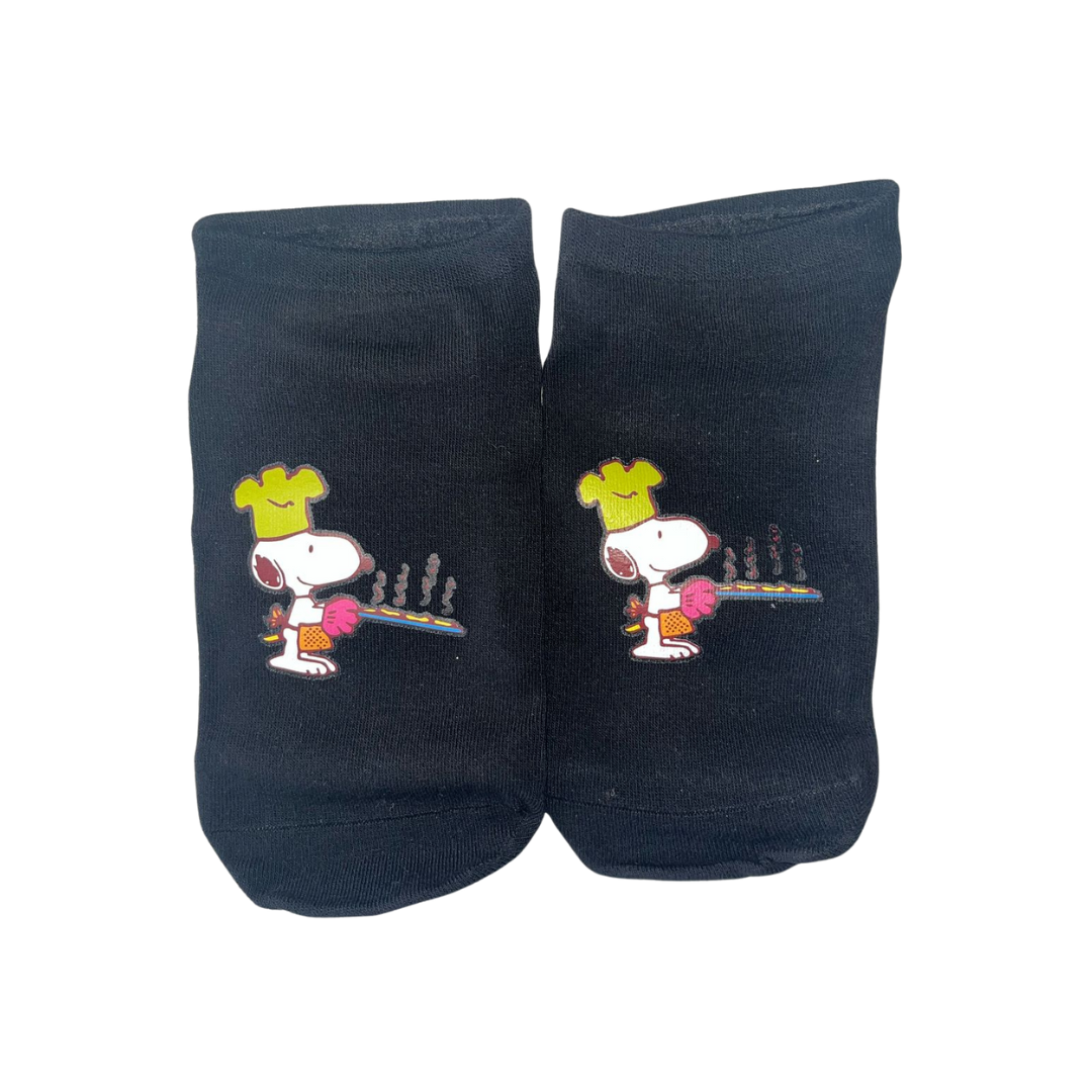 calcetines negros de boca corta con estampado de Snoopy chef 32-40
