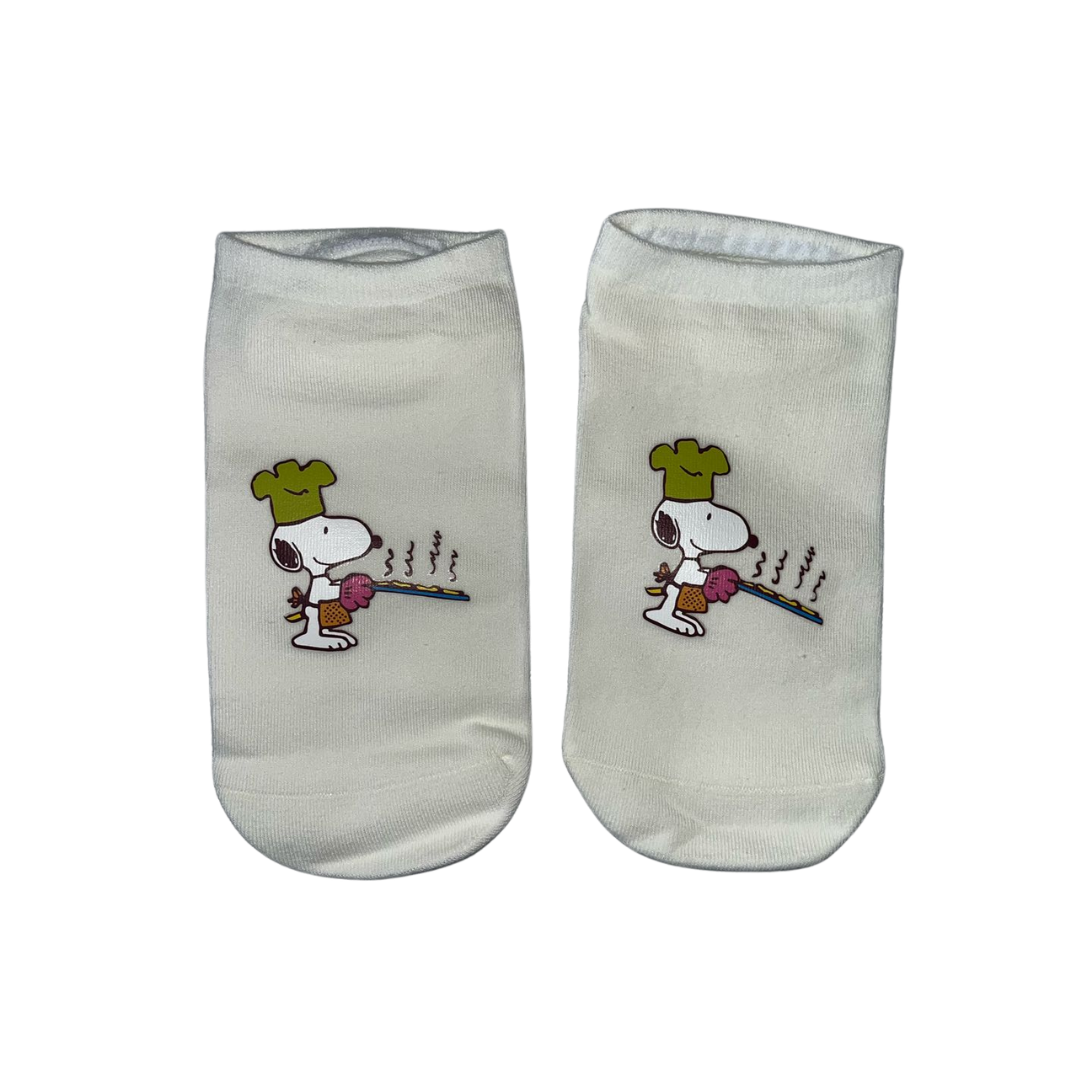 calcetines blancos de boca corta con estampado de Snoopy chef 32-40