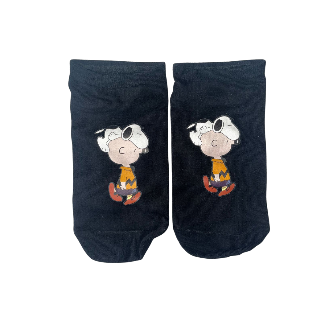 calcetines negros de boca corta con estampado snoopy y Charlie Brown 32-40