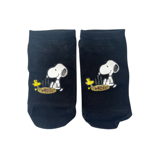 calcetines negros de boca corta con estampado de Snoopy pizza 32-40