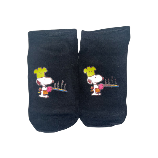 calcetines negros de boca corta con estampado de Snoopy chef 32-40